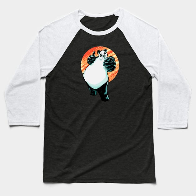 Buddy Panda with Orange Background Baseball T-Shirt by MSerido